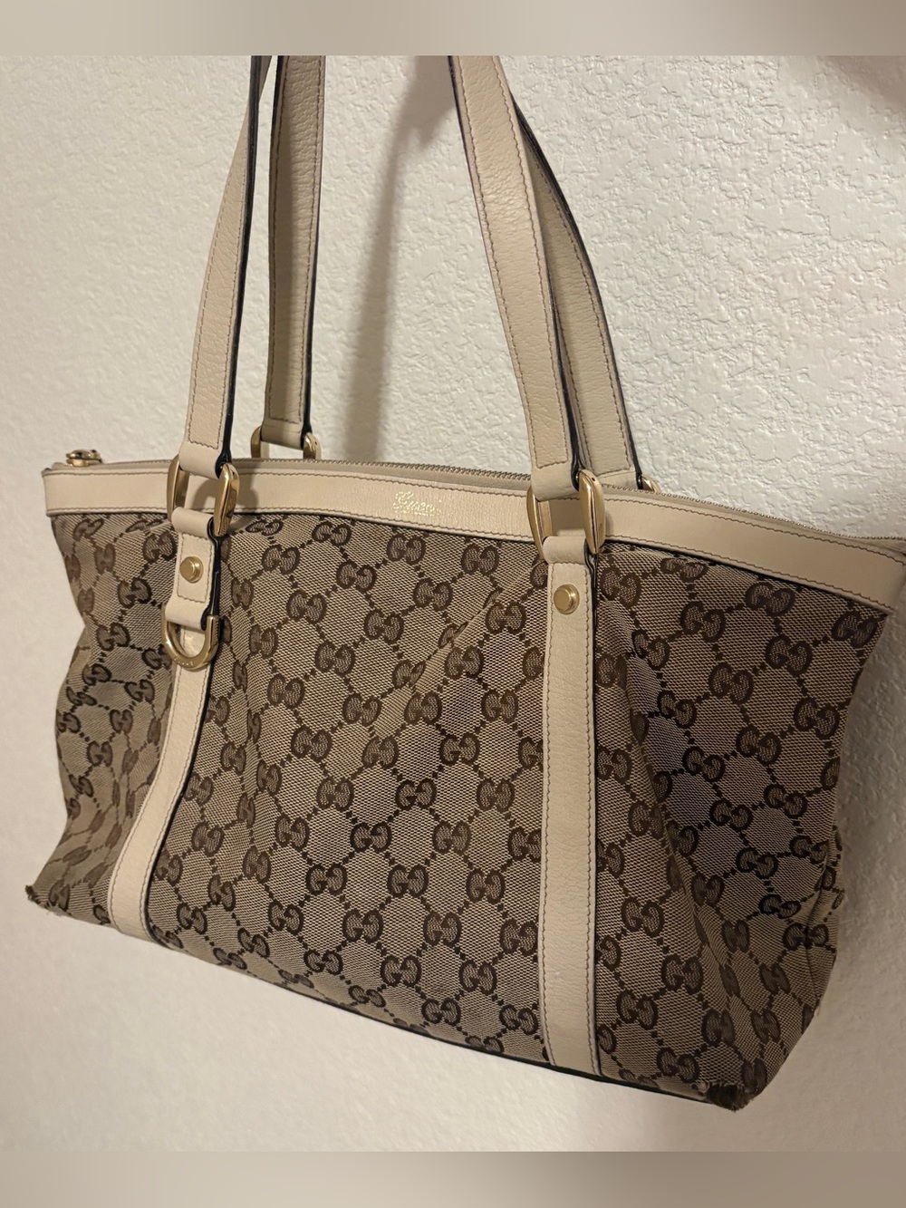Vintage 2003 Gucci Beige & Brown GG Canvas Tote Bag